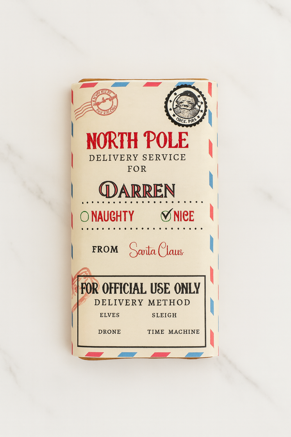 Personalised Christmas Chocolate Bar Wrapper