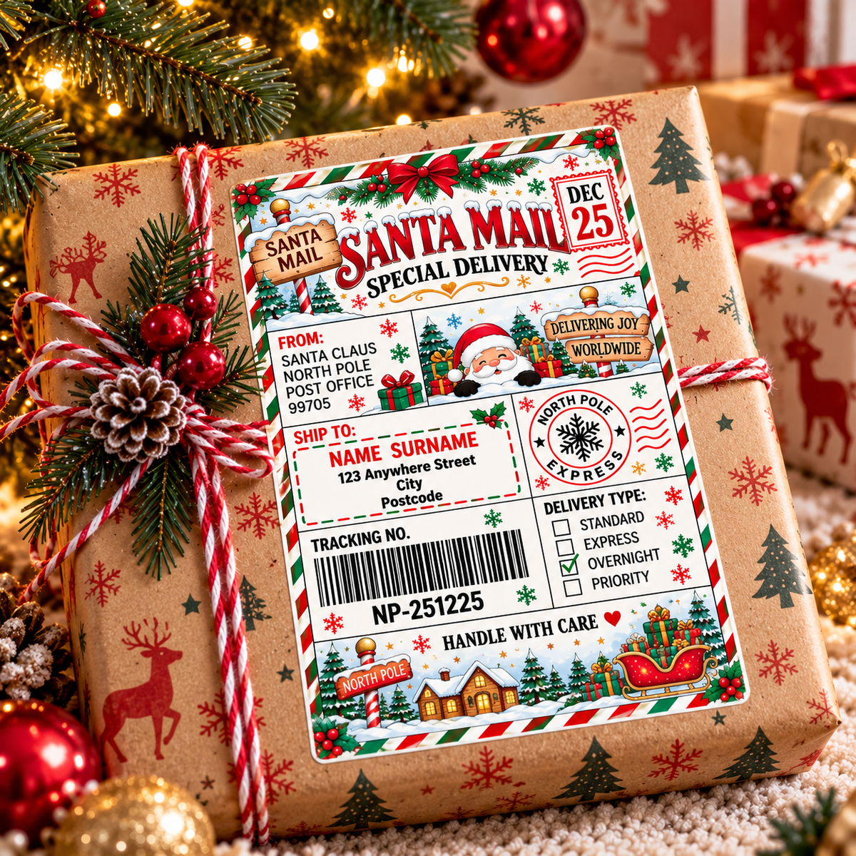 Editable Santa Mail Christmas Shipping Labels, North Pole Postage Stickers (Digital Download)