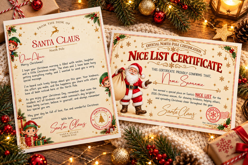 Personalised Letter from Santa & Nice List Certificate from Santa